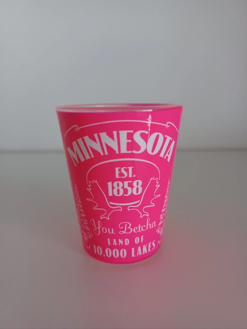 Minnesota You Betcha Pink White Shot Glass State‎ Barware Drinkware Collection